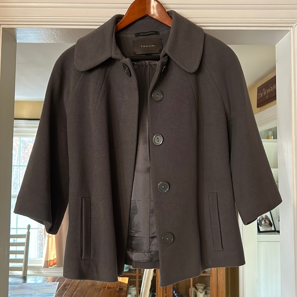 Tahari three quarter sleeve 62% wool 20% nylon and 18% cashmere jacket